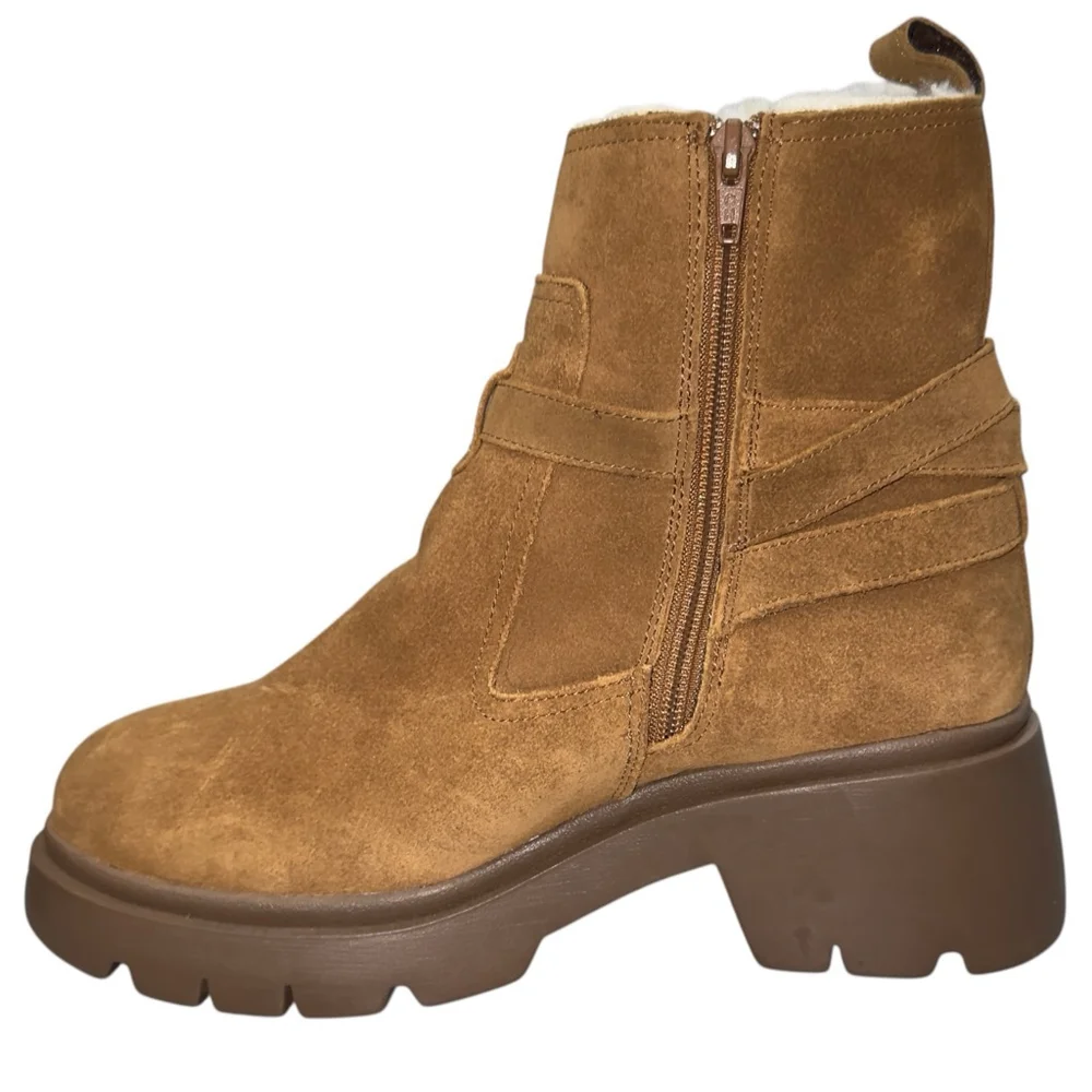 Steve Madden Size 9 Colleta Fluff Brown Suede Fur‎ Lined Ankle Lug Boots New
